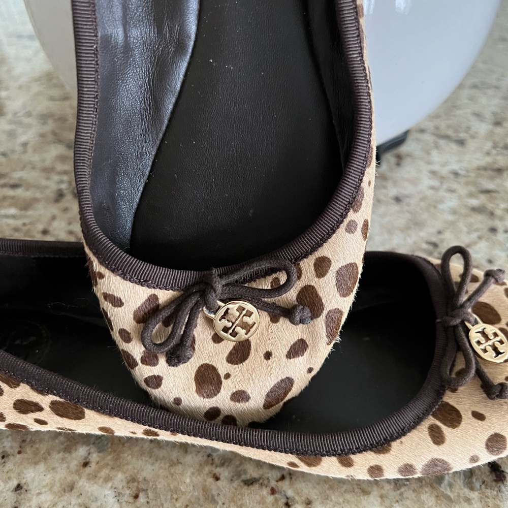 Tory Burch Calf Hair Leopard Print Ballet Flats